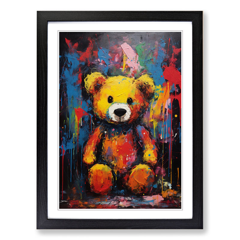 Teddy Bear Expressionism No.2 - Single Picture Frame Print on Wood, Black Framed, 34cm H x 25cm W