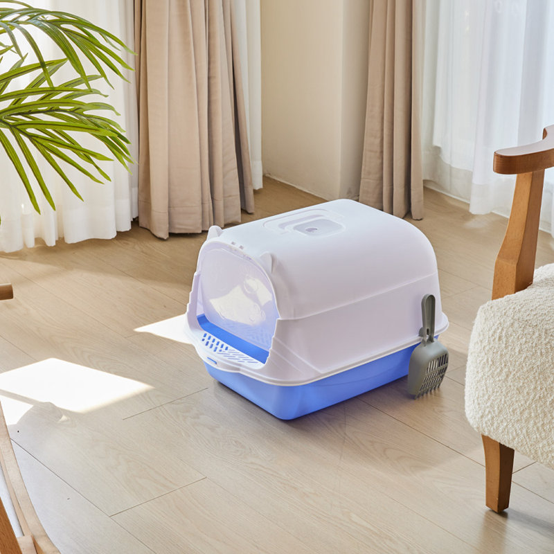 Extra-Large Enclosed Cat Litter Box, Blue
