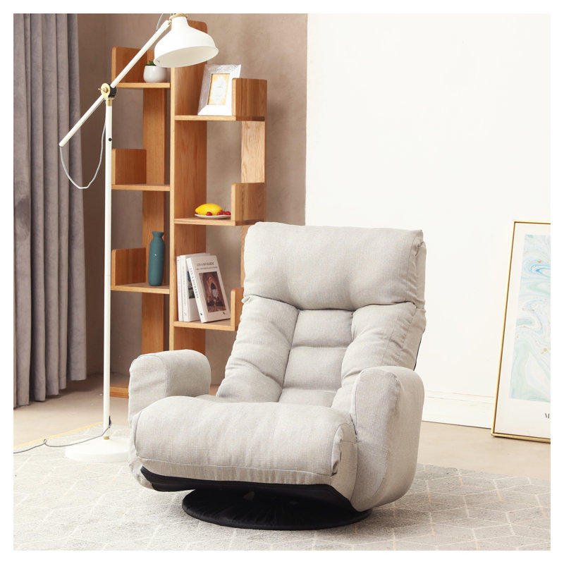 Méridienne réglable à structure en métal avec siège pivotant à 360 degrés et siège inclinable en mélange de lin à 5 positions pour la chambre à coucher ou le salon