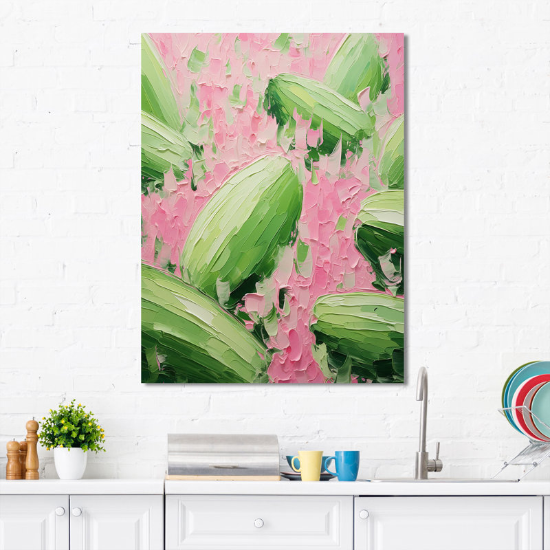 Vert et rose brossé Melon Bounty V - art mural Melon, H 32 po x l 24 po x P 1 po
