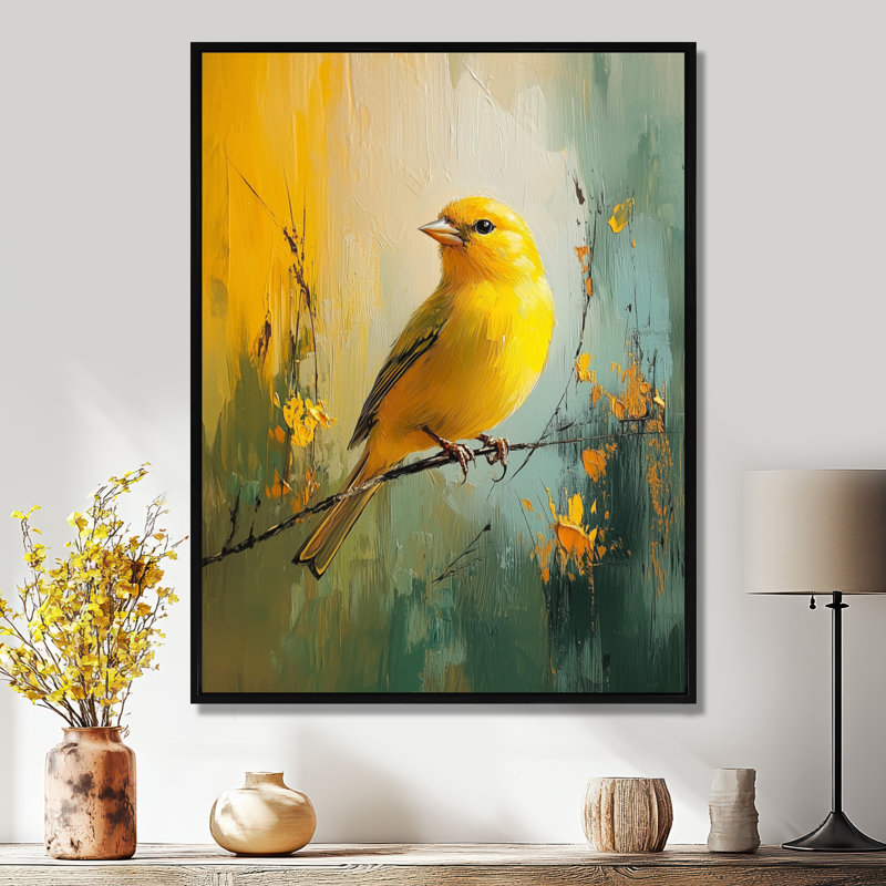 «Golden Finch In The Meadow I», art mural oiseau, Noir, Reproduction avec cadre flottant, H 20 po x l 12 po