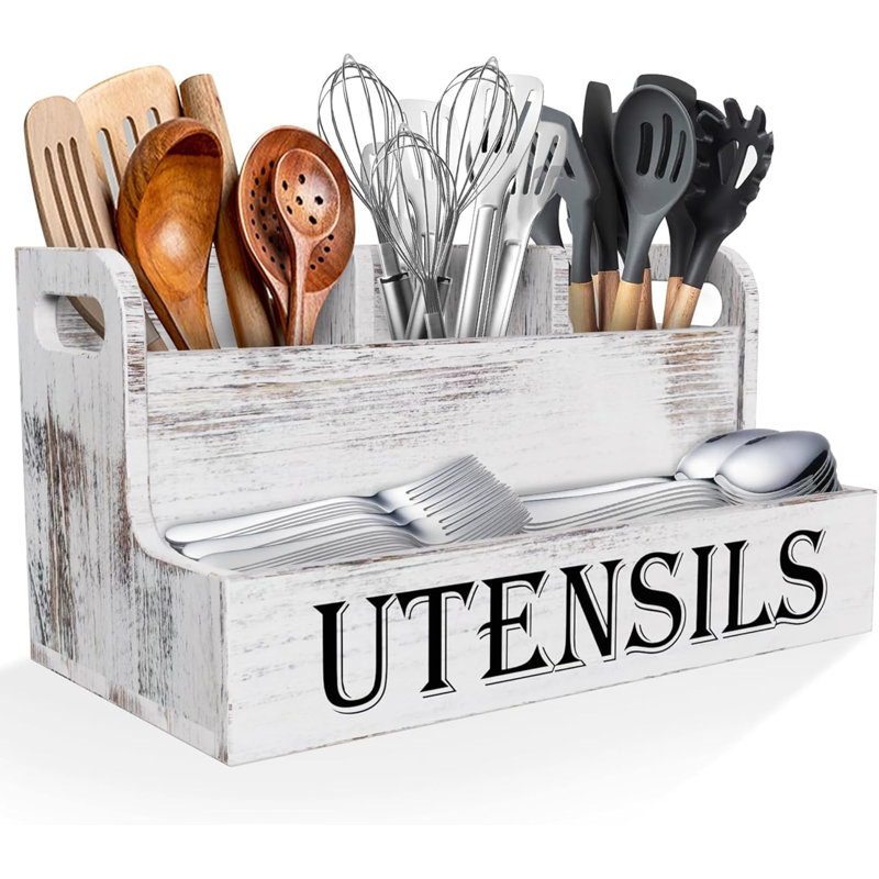 Très grand porte-ustensiles de cuisine, 2 étages, 4 compartiments
