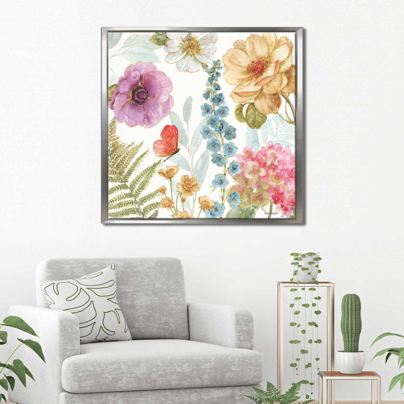 Rainbow Seeds Flowers III - reproduction sur toile, H 39,5 po x l 39,5 po x P 2 po, Cadre flottant argent