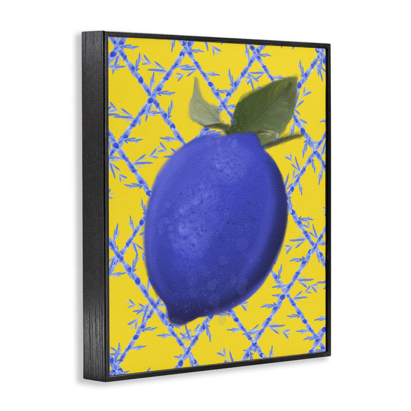Estampe numérique bleue sur fond jaune, design par Matthew Piotrowicz, H 14 po x l 11 po, Giclée encadrée noir minuit