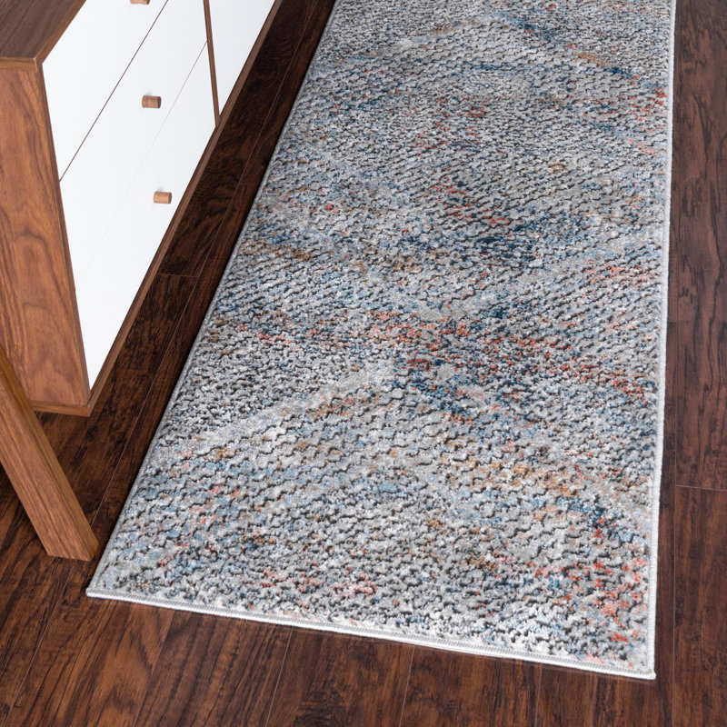 Tapis à carreaux orange / gris, Tapis de couloir 2 pi x 8 pi