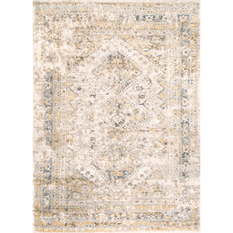 Tapis jaune tissé à la machine Fusco, Rectangle 4 pi x 6 pi