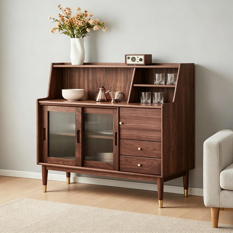 Buffet de rangement multifonctionnel en noyer noir, 46.06" H x 55.11" W x 15.74" D