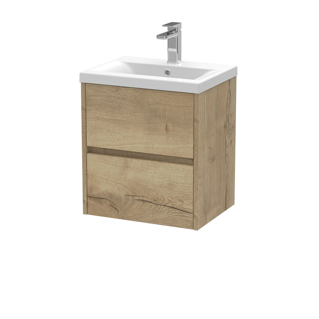 Nuie Autumn Oak Havana Woodgrain Wall Hung 2 Drawer Vanity Unit And Mid Edge Ceramic Basin | | Mdf | 500Mm - Image 2