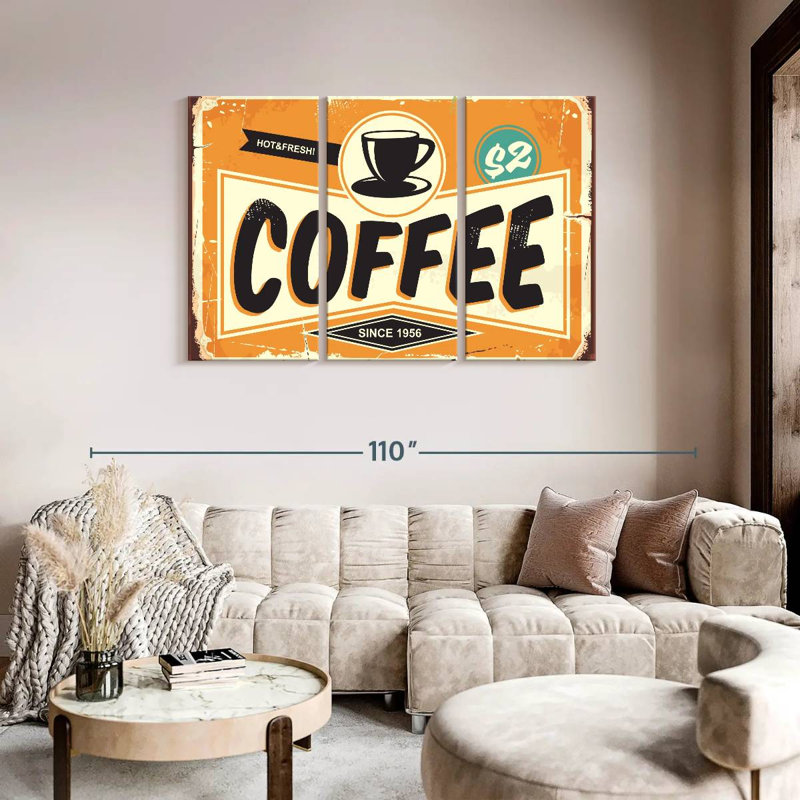 "Food and Drink", "Hot and Fresh Coffee", ensemble de 3 impressions sur toile par Retro Revival