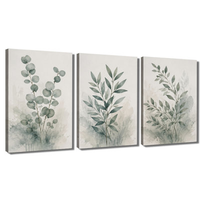 3‑panel wall art Eucalyptus Leaf Watercolor Wrapped Canvas Print