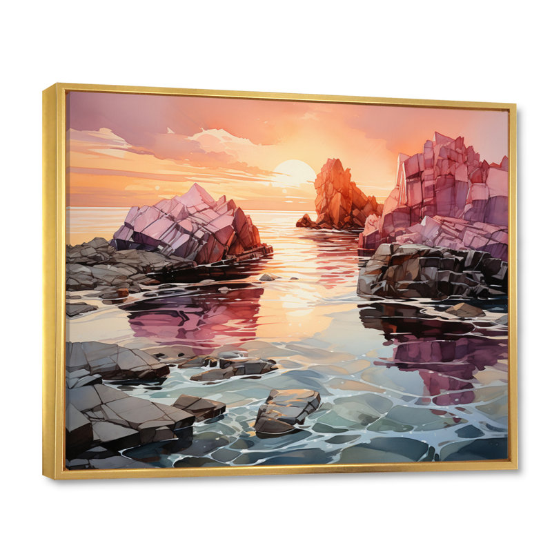 " Orange Grey Iceberg Arctic Mirage ", Cadre flottant doré, H 16 po x l 32 po x P 1 po