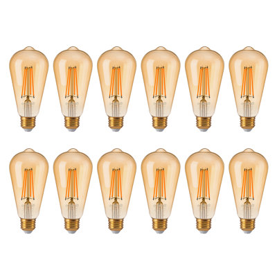 8 Watt (60 Watt Equivalent), ST64 Dimmable LED Light Bulb,Warm Amber (2200K),E26/Medium (Standard) Base (Set of 12)