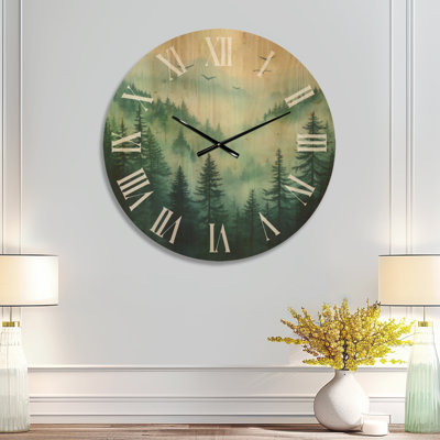 Oversized Landscape Wood Wall Clock – Morning Mist Banff National Forest in Canada