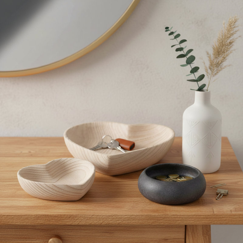 Bols décoratifs en bois en forme de cœur pour décoration intérieure moderne - Bols décoratifs élégants pour table basse, salon ou chambre à coucher - ensemble de 2, 10 po, 9 po
