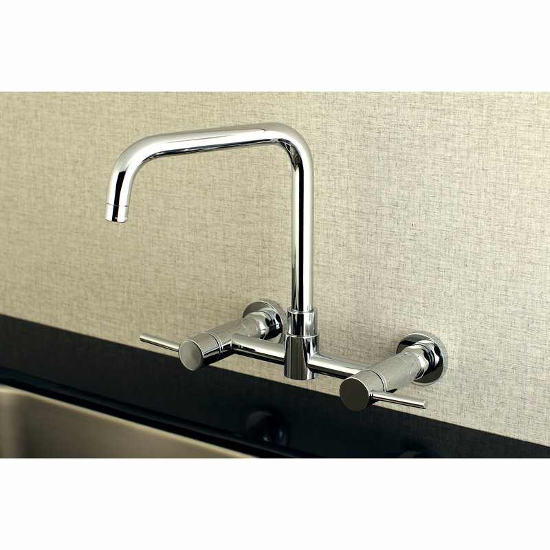 Kingston Brass Concord Double-Handle 2-Hole Wall-Mount Bridge Kitchen Faucet, Polished Chrome