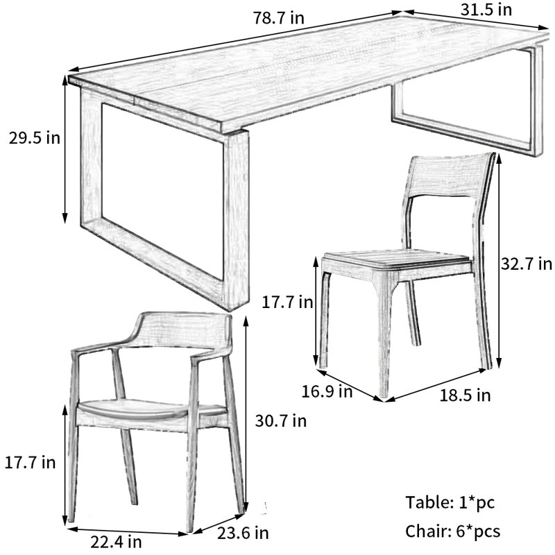Ensemble de table de salle à manger rectangulaire minimaliste, H 29,5 po x L 78,7 po x l 31,5 po