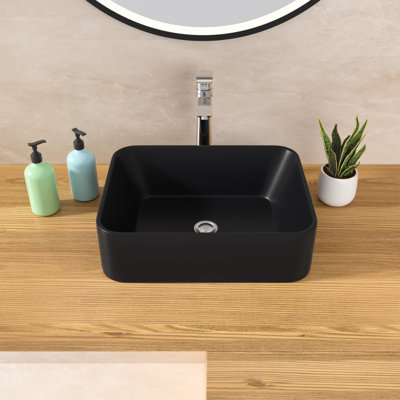 Lavabo de salle de bain 16 "x 12" vasque rectangulaire en céramique noire au-dessus du comptoir