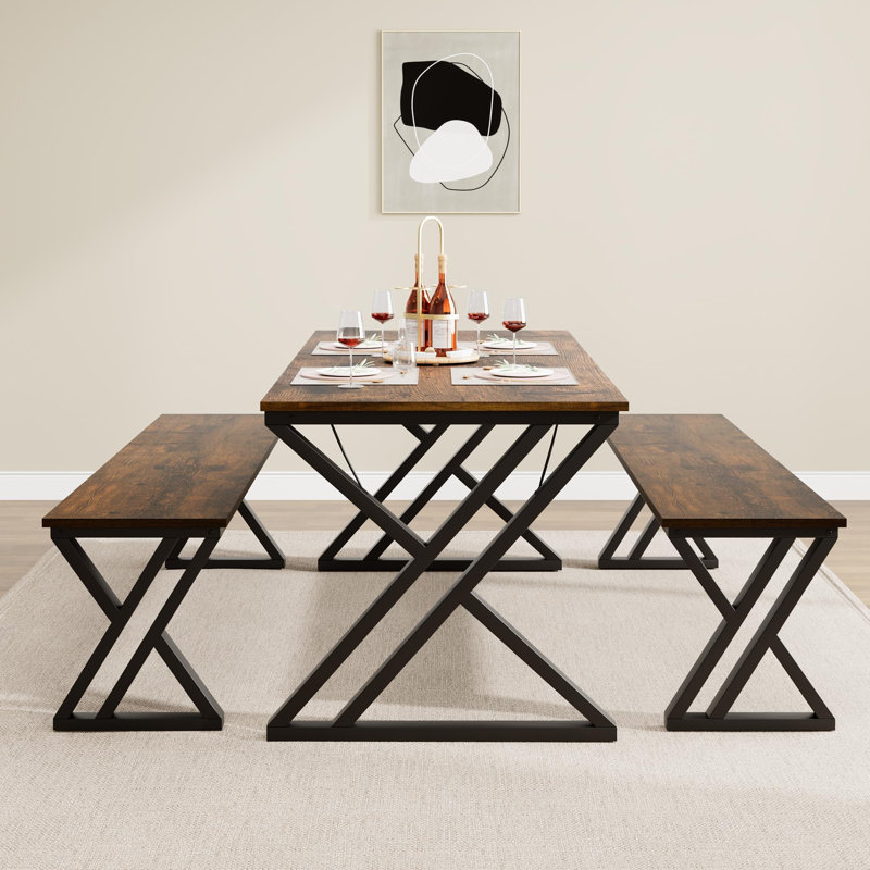 Square Dining Table Set for 4, Extendable Wooden Table with Upholstered Chairs, Compact Kitchen Set, Brown/Black, Brown