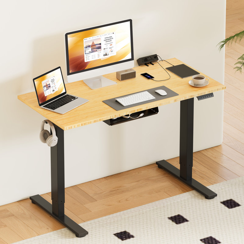 Bureau debout à hauteur ajustable Eric, bureau 100% bambou, H 45,7 po x l 48 po x P 24 po, Noir