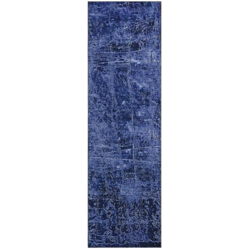 Premium Machine Washable Cerrito AMF559 Navy Rug, Runner 2'3" x 7'6"