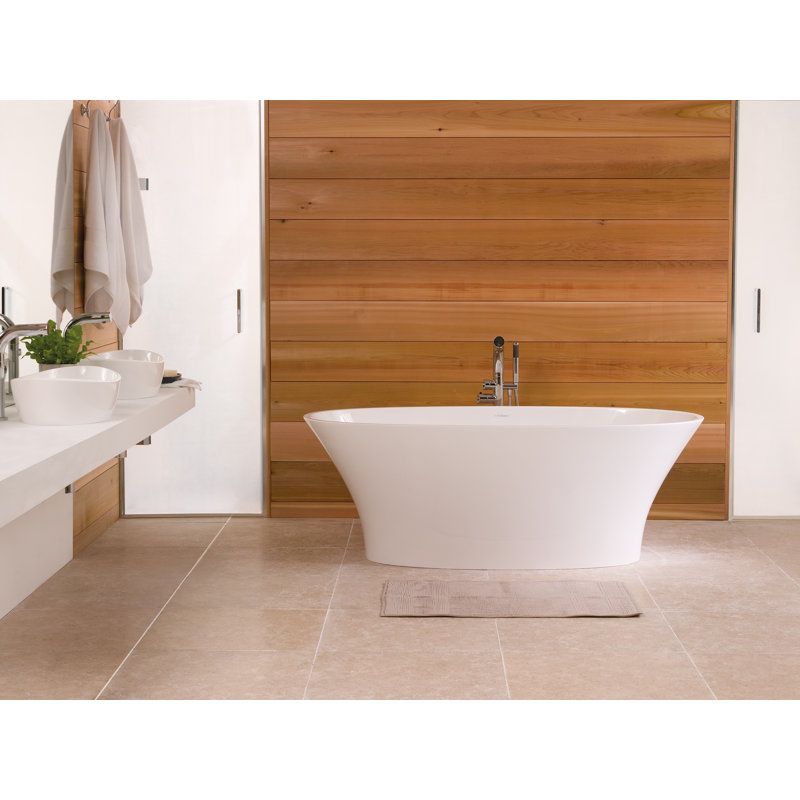 Ionian 67" x 31-1/4" Freestanding Soaking Bathtub in Volcanic Limestone with Overflow Hole, Englishcast White