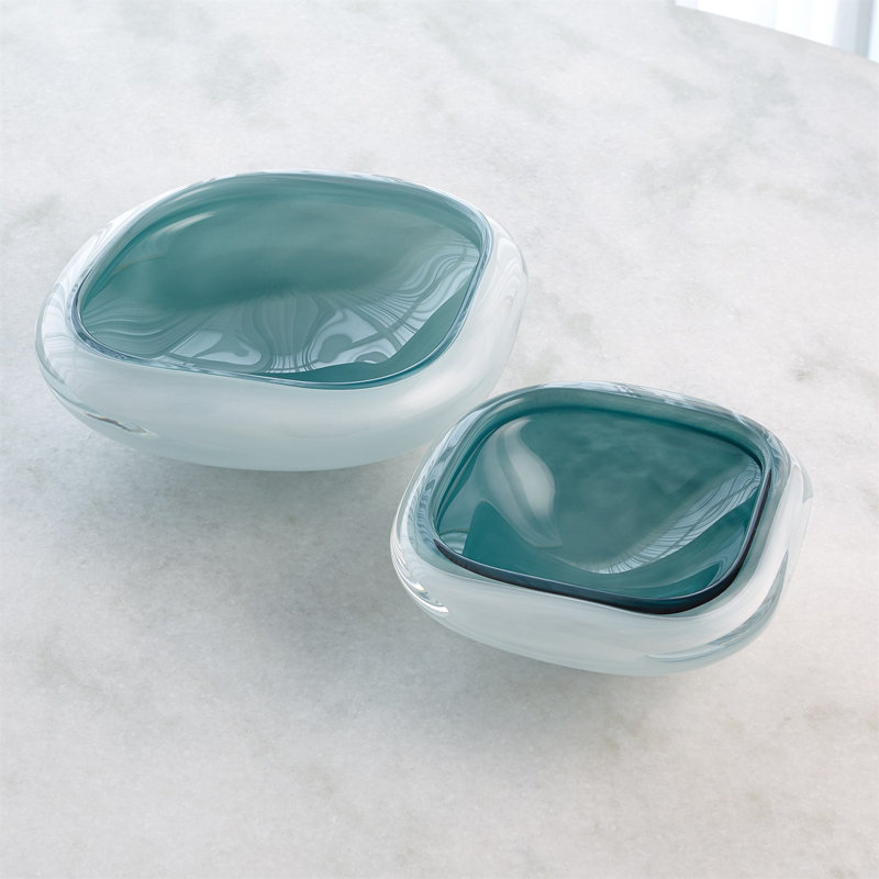 Square Cased Glass Bowl-Azure, 4.5" H x 12.25" W x 12.25" D