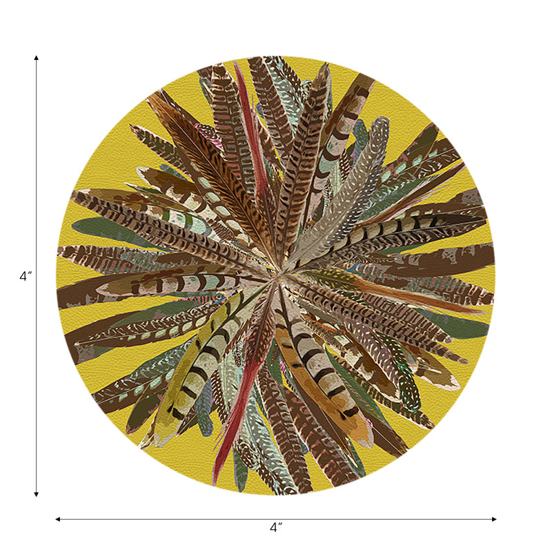 Sous-verres ronds en cuir végétal, Jaune