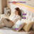 Full Size Beige Upholstered Bed with Tufted Headboard, 2 Storage Drawers & LED Lights-1142561408-1143139541