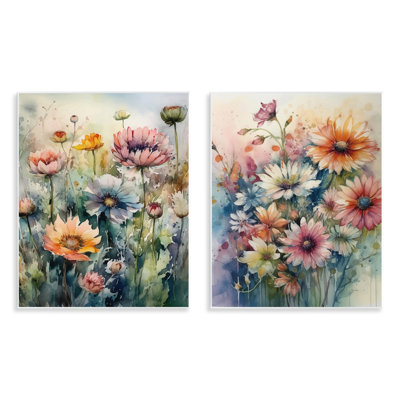 «Watercolor Daisy Field Flowers», ensemble de 2 plaques murales par Ryley Gray