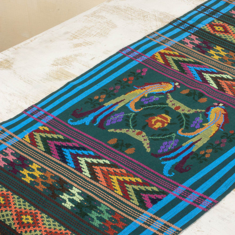 Turquoise Quetzal Cotton Table Runner