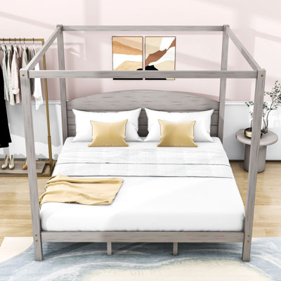 Haleah King Size Wood Canopy Bed with Headboard