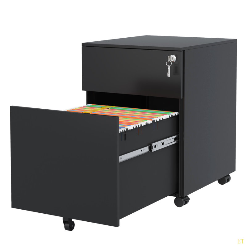 Classeur mobile à 2 tiroirs avec classeur en acier verrouillable pour format légal / lettre / A4 / F4, entièrement assemblé sauf pour les roues, conception de maison / bureau