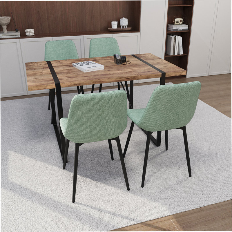 Ensemble de table de salle à manger en bois aggloméré de 55 po avec ensemble de 4 pièces, ensemble de table de salle à manger en bois médiéval, base rectangulaire en métal, table de salle à manger et chaise en suède