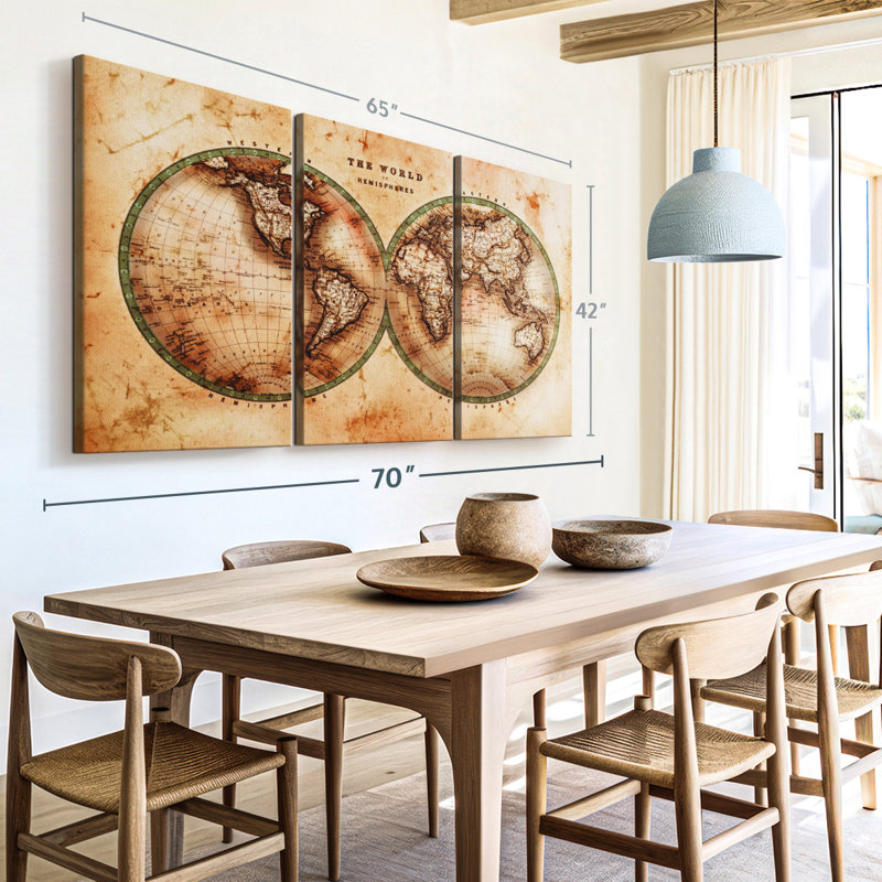 «Rustic Hemispheres Map» sur toile, H 42 po x l 65 po x P 1,25 po