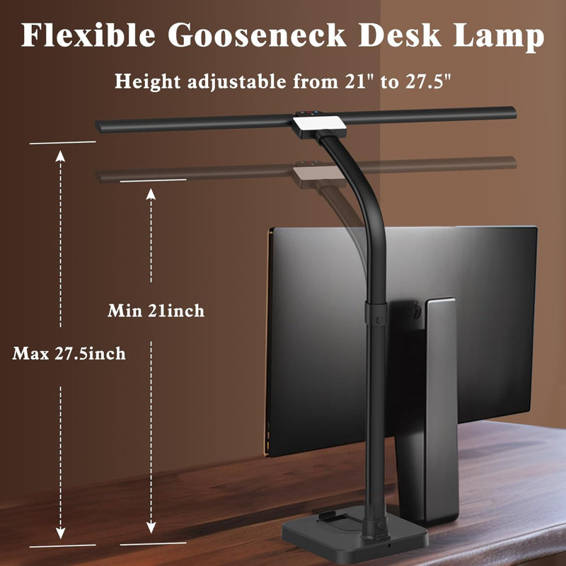 LED Desk Lamp With Phone Holder Base, 24W Adjustable Gooseneck Lamp, 25 Lighting Modes For Home Office Study