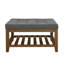 Grande table basse rembourrée en lin capitonné avec tablette en bois de hêtre-408961284