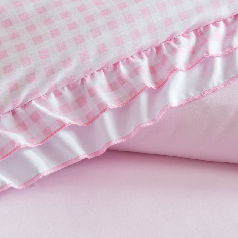 Soft Microfiber Bedding Sets, Full Queen Pink Ruffle Gingham Bedroom Home