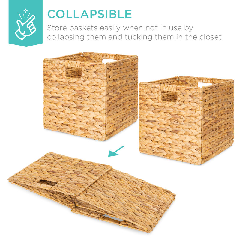 Hyacinth Storage Baskets, 5 Multipurpose Collapsible Organizers w/ Inserts, Natural, 13" H x 13" W x 13" D