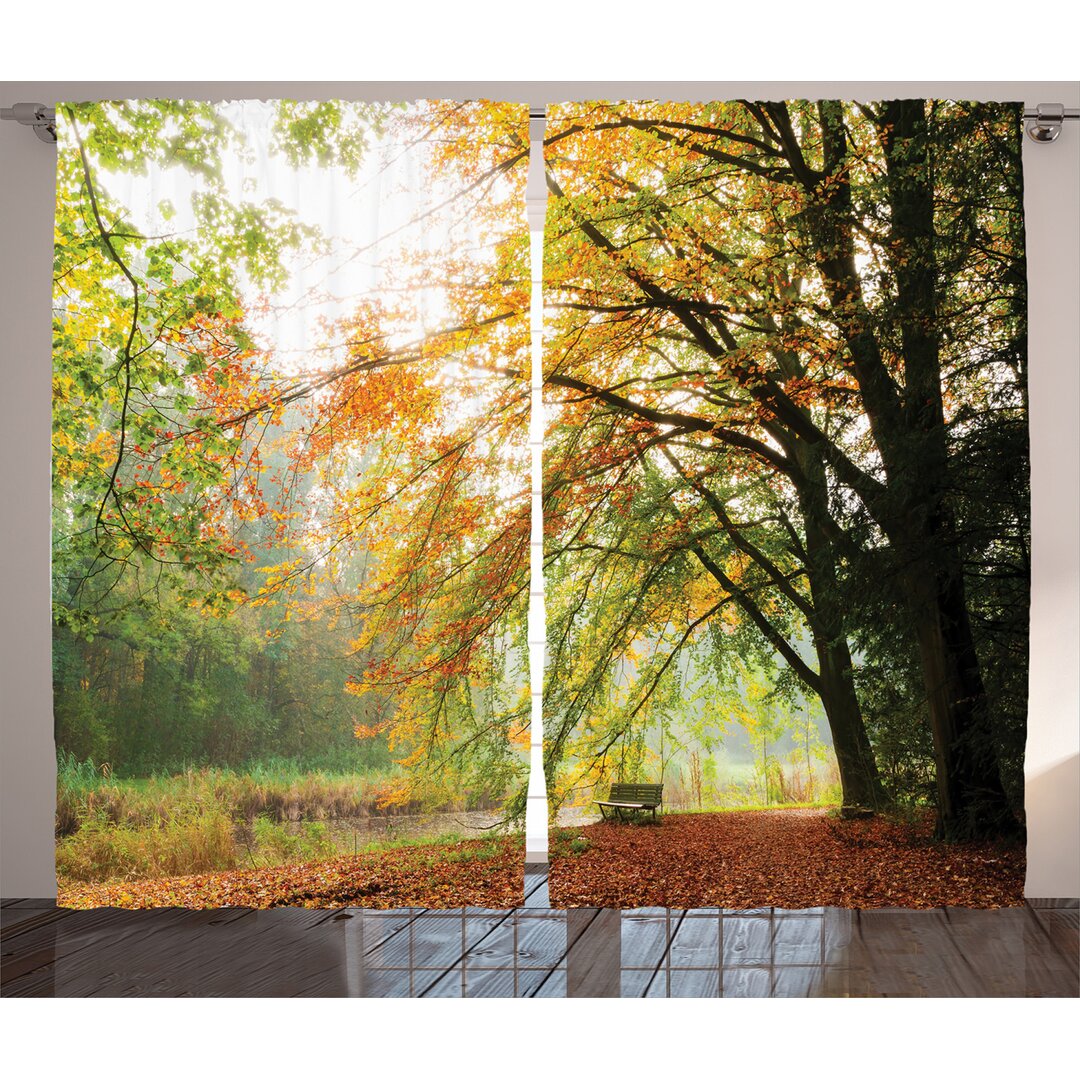 Rustikaler Vorhang, Herbst-Wald Friedensansicht, Fallen, Orange Grün