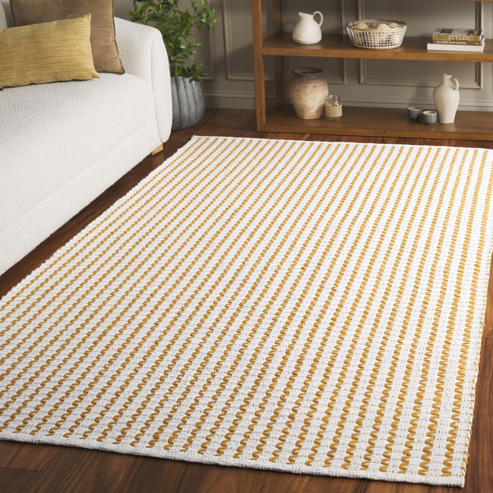 Hand-Woven Chevron Cotton Rug, Rectangle 5' x 8'