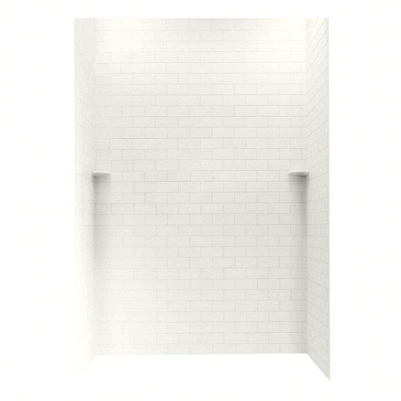 Solid Surface Three Panel Shower Wall, Glacier, 96" H x 62" W x 36" D