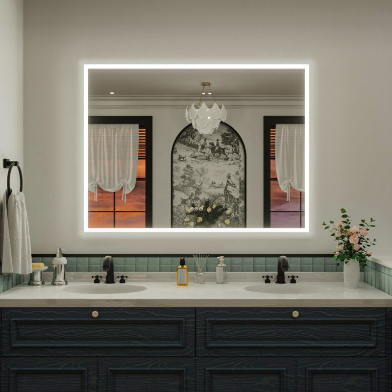 Miroir mural de salle de bain avec lumières à DEL antibuée 3 lumières à intensité variable, 36 po x 48 po