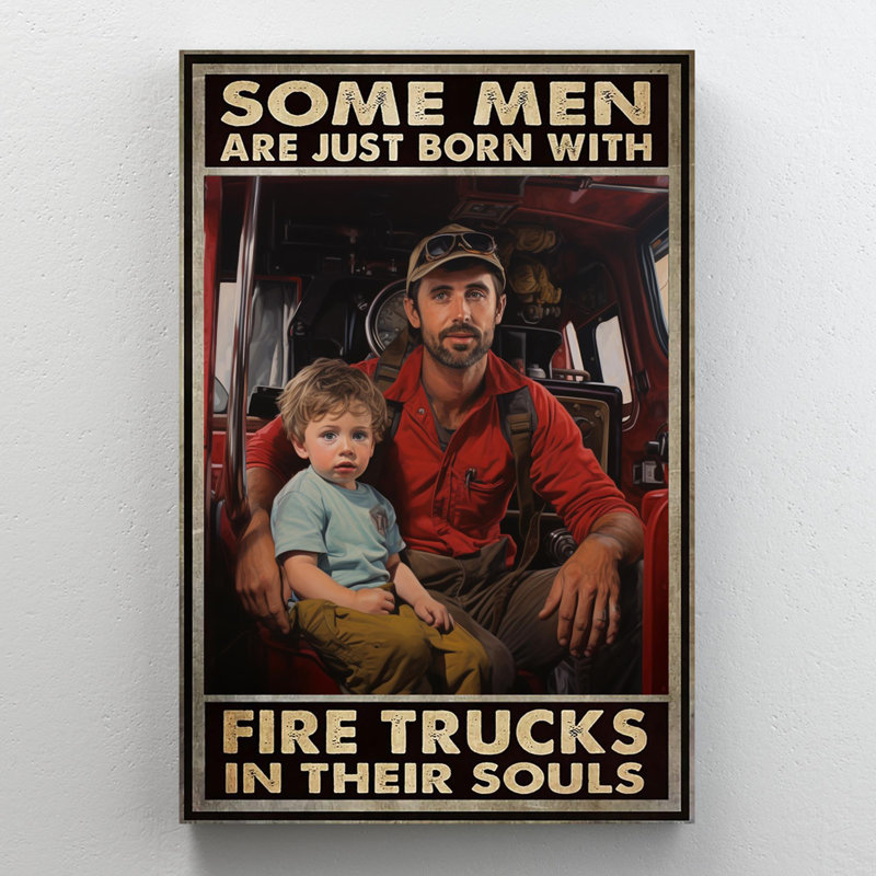Certains hommes sont juste nés avec des camions de pompier - 1 pièce «Certains hommes sont juste nés avec des camions de pompier», 1 reproduction d'art graphique sur toile tendue
