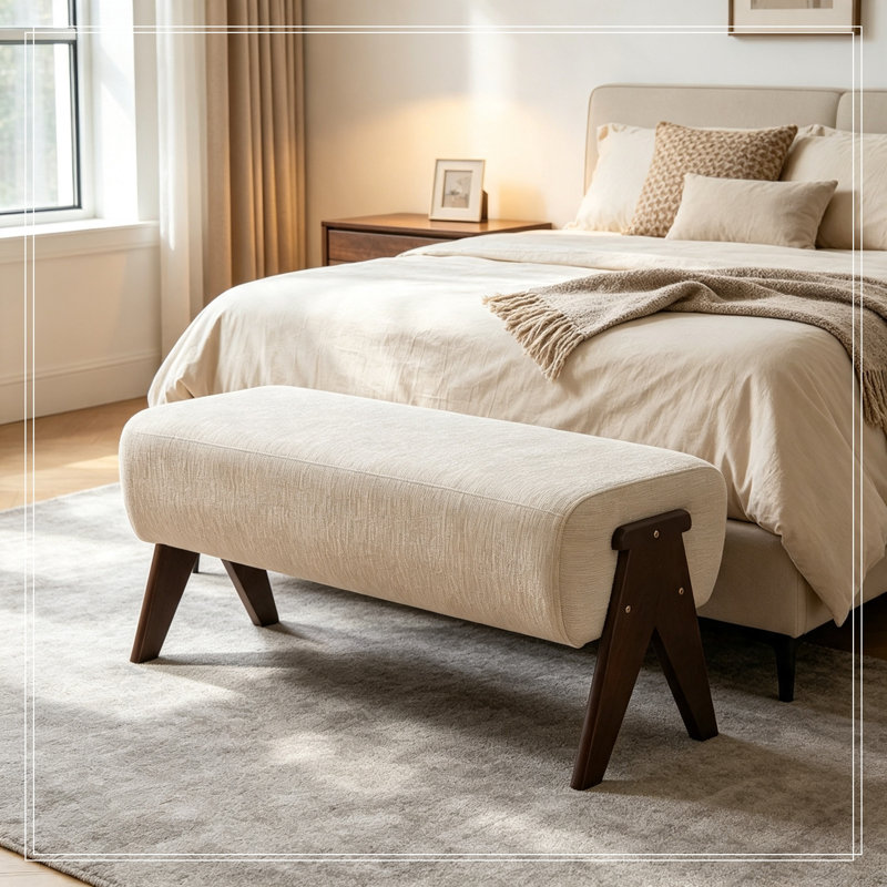 Chenille Lakehurst avec pieds en bois robuste, Blanc
