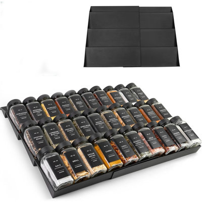 Expandable ABS Spice Drawer Organizer, Inclined Tiered Seasoning Tray Adjustable 11.8" to 23.6" for Kitchen Drawer Cabinet Storage