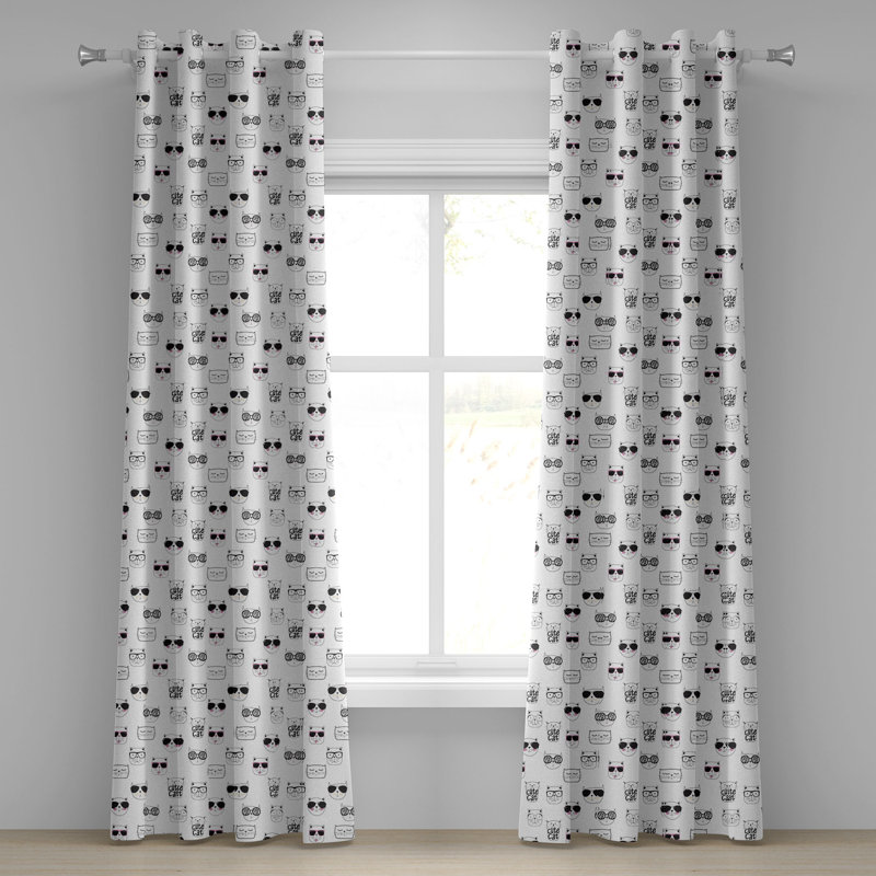 Rideau à oeillets décoratif à 2 panneaux pour chat Ophelia & Co., 50 po, noir blanc rose, L 50 po x L 108 po
