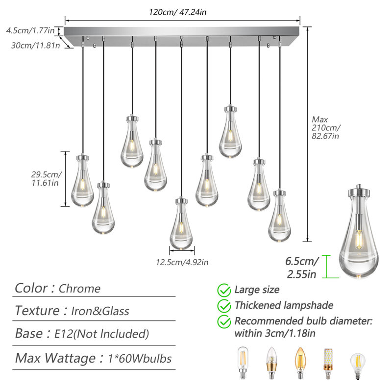 Luminaire suspendu Raindrop Teardrop, Chrome chrome, 9 lumières