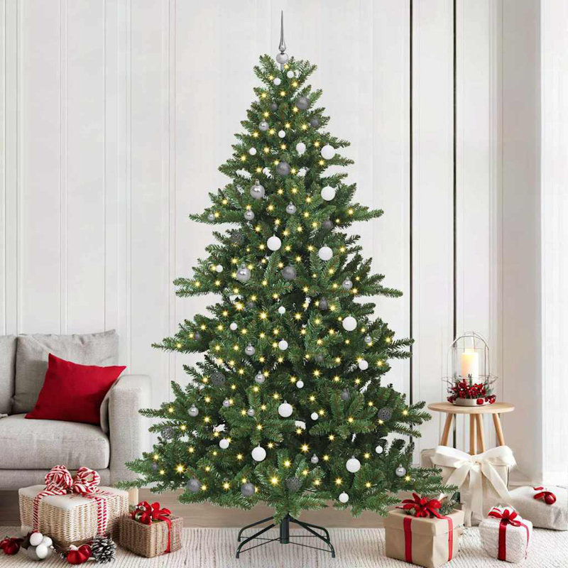 Artificial Hinged Christmas Tree with 300 LEDs PVC, Green/Grey/White, 7.87' H