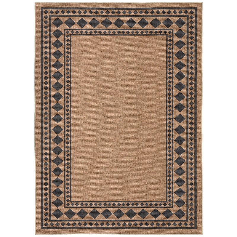 Modern Easy Jute Rug Machine Washable Geometric Bordered Indoor Outdoor Carpet with Non-Slip Backing, Non-Shedding Floor Cover for Backyard, Bedroom, Patio