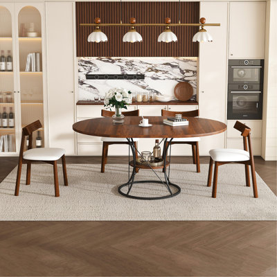 Ensemble de table de salle à manger extensible de 43 po pour 4 à 6 personnes avec 4 chaises en bois massif, table à rallonge manuelle sans rail avec placage en noyer et base en métal noir, table de ferme extensible de 43 à 59 po